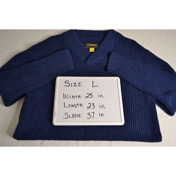 Cabela's Woman's Large Blue Cable Knit Pullover V-Neck Sweater - Picture 13 of 13